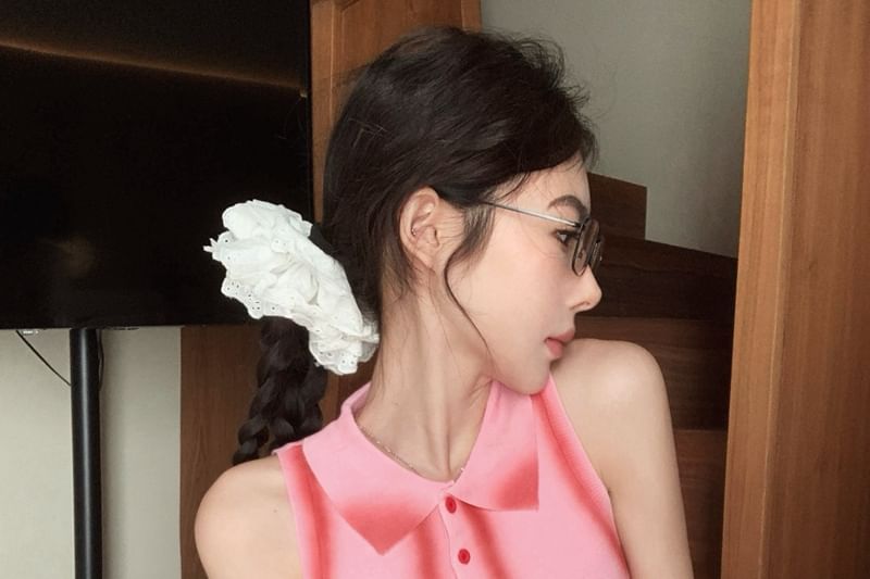 Collar Henley Contrast Trim Crop Slim Fit Tank Top