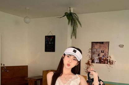 Plain Lace Panel Slim Fit Tank Top / High Rise Maxi A-Line Skirt