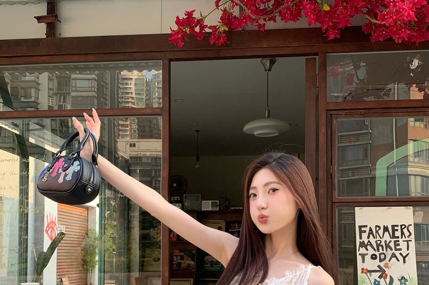 Plain Lace Panel Slim Fit Tank Top / High Rise Maxi A-Line Skirt