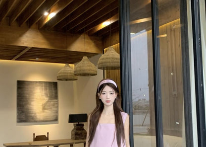 Sleeveless Square Neck Asymmetrical Paneled Midi A-Line Dress