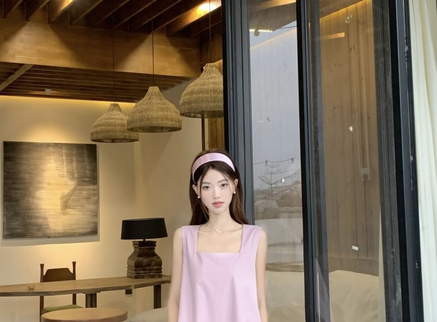 Sleeveless Square Neck Asymmetrical Paneled Midi A-Line Dress