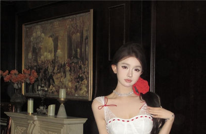 Sleeveless Two Tone Bow Lace Panel Mini A-Line Corset Dress