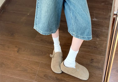 High Rise Washed Capri Wide Leg Jeans