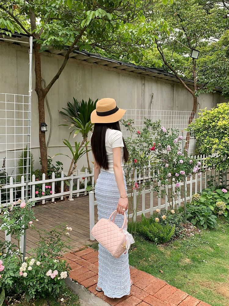 High Rise Floral Tiered Maxi Pencil Skirt