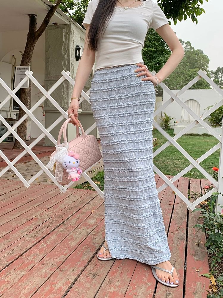 High Rise Floral Tiered Maxi Pencil Skirt