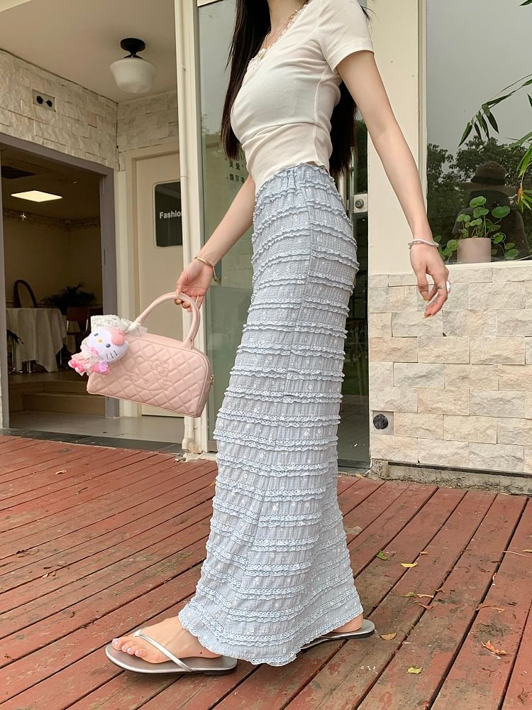 High Rise Floral Tiered Maxi Pencil Skirt