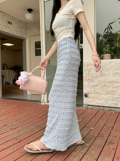 High Rise Floral Tiered Maxi Pencil Skirt