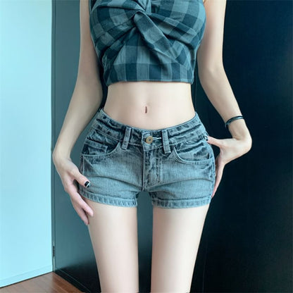 Mid Rise Washed Denim Shorts