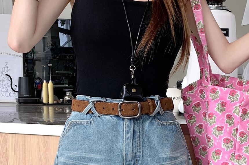 High Waist Washed Denim Mini A-Line Skirt