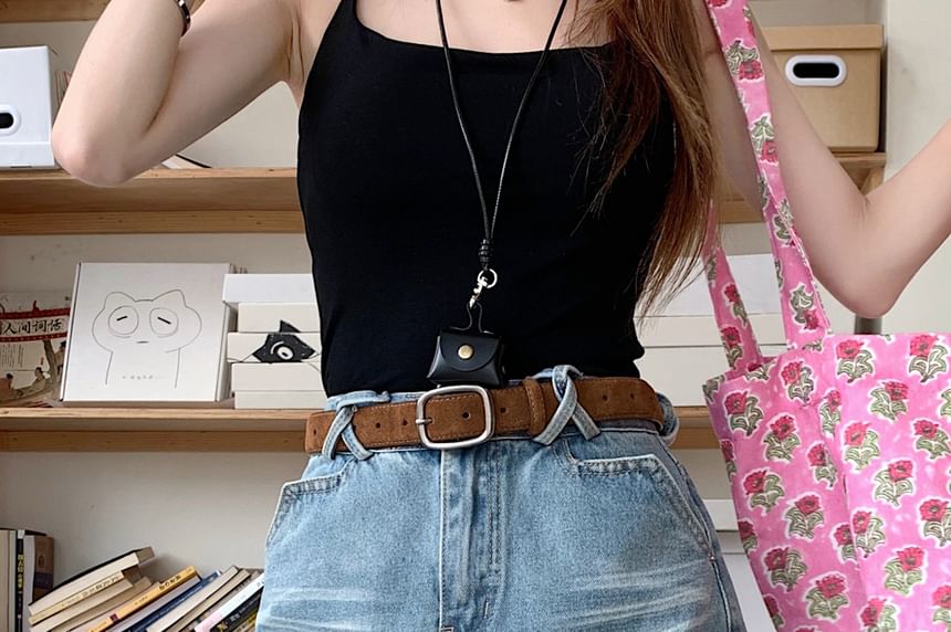 High Waist Washed Denim Mini A-Line Skirt