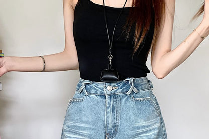 High Waist Washed Denim Mini A-Line Skirt