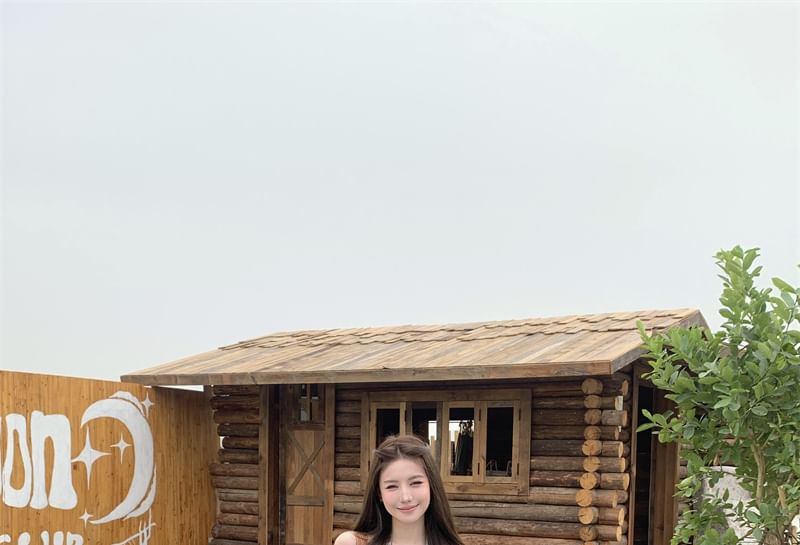 Halter Plaid Bow Peplum Tank Top / High Waist Plain Culottes