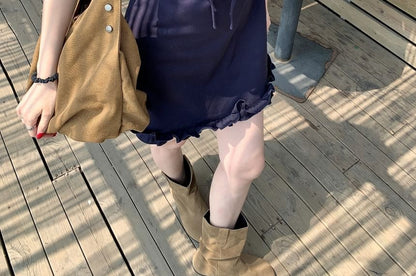 Sleeveless V-Neck Bow Lace Panel Mini A-Line Dress