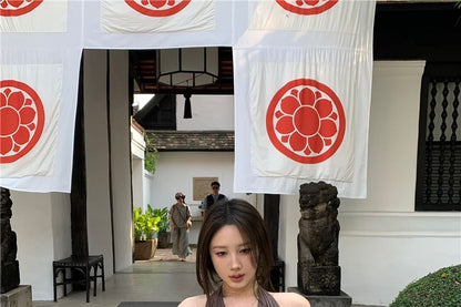 Halter Plain Open Back Crop Slim Fit Tank Top