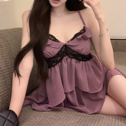 Ruffle Trim Lace Panel Flowy Cami Top