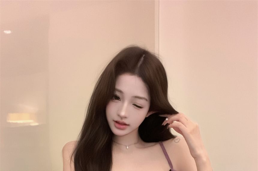 Ruffle Trim Lace Panel Flowy Cami Top