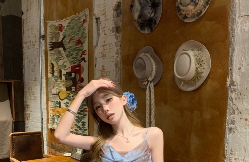 Spaghetti Strap Cowl Neck Butterfly Print Asymmetrical Mini A-Line Dress