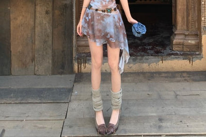 Spaghetti Strap Cowl Neck Butterfly Print Asymmetrical Mini A-Line Dress