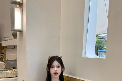 V-Neck Bow Lace Trim Slim Fit Tank Top