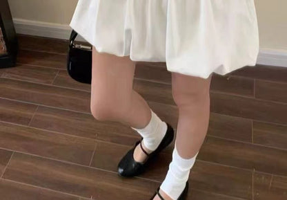 Set: High Rise Plain Bubble Hem Mini A-Line Skirt + Belt