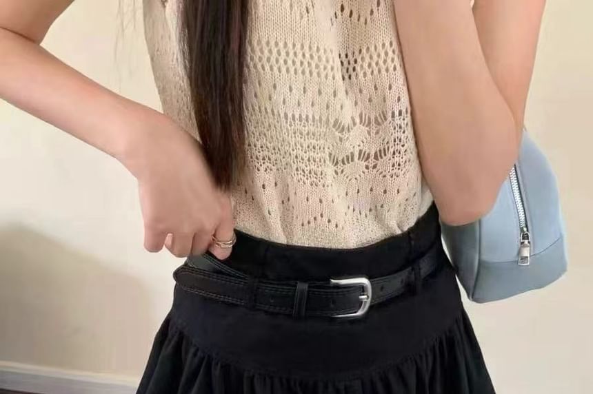 Set: High Rise Plain Bubble Hem Mini A-Line Skirt + Belt