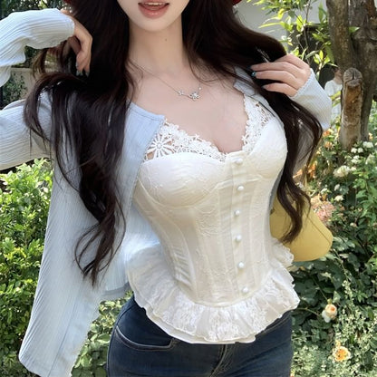 Plain Lace Panel Corset Top / Cardigan