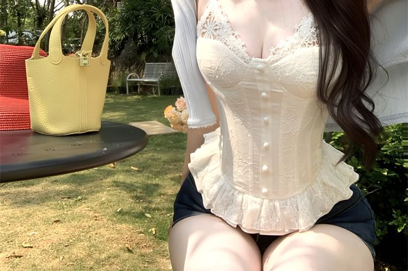 Plain Lace Panel Corset Top / Cardigan