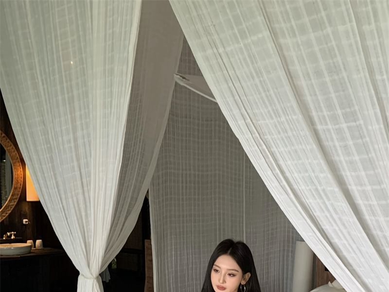 Set: Sleeveless Scoop Neck Plain Asymmetrical Mini Bodycon Dress + Slim Fit Tank Top