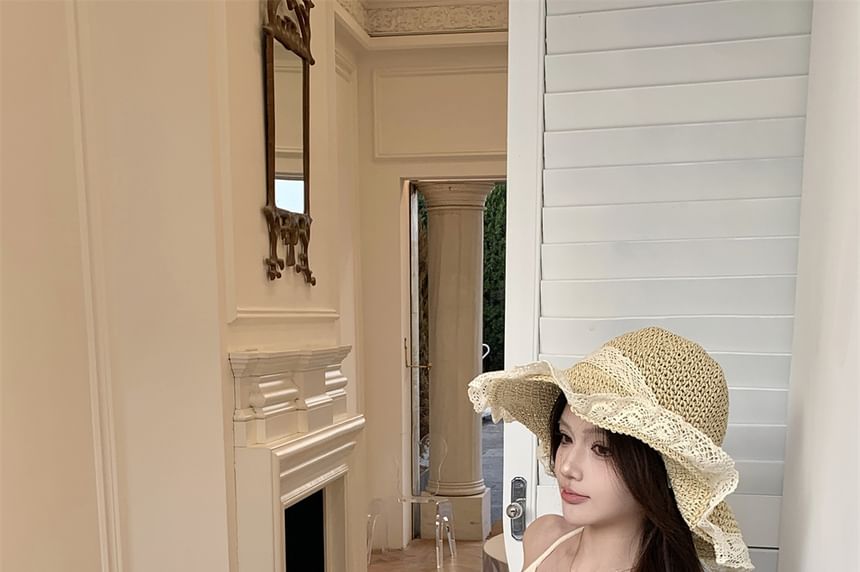 Mock Two-Piece Spaghetti Strap Floral Fringed Mini Bodycon Dress