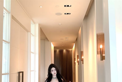 Plain Button Slim Fit Camisole Top / Floral Lace Bootcut Pants