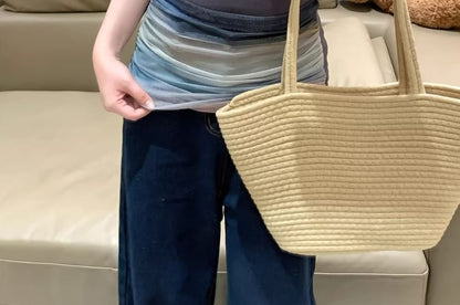 Short-Sleeve Off-Shoulder Color Block Mesh Slim Fit Top