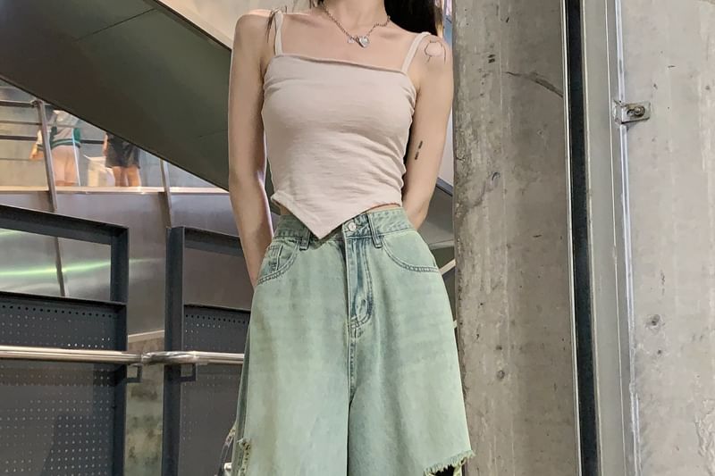 High Rise Ripped Washed Wide Leg Jeans