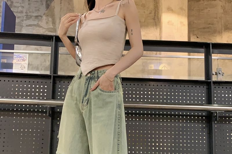 High Rise Ripped Washed Wide Leg Jeans