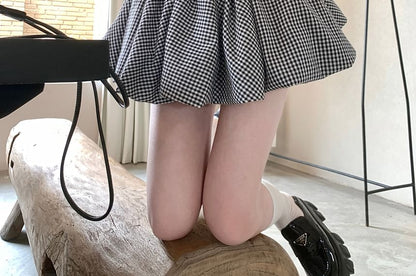 High Rise Bubble Hem Mini A-Line Skirt