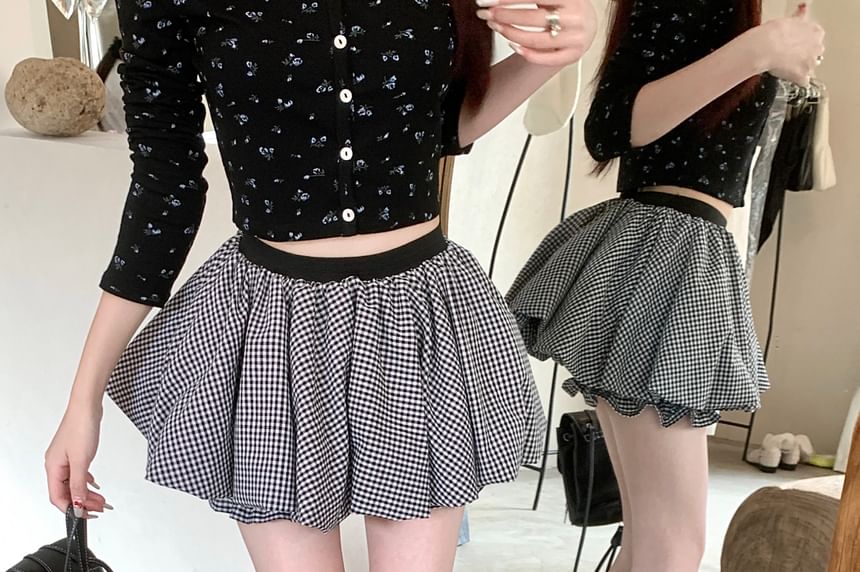 High Rise Bubble Hem Mini A-Line Skirt