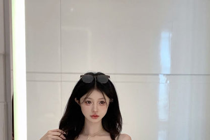 Spaghetti Strap Print Lace Trim Mini Bodycon Dress