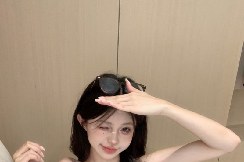 Spaghetti Strap Print Lace Trim Mini Bodycon Dress