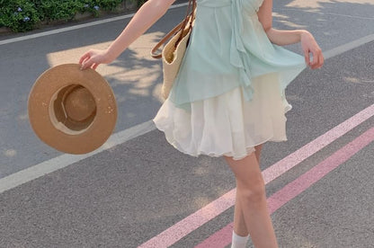 Flowy Camisole Top and Lettuce Hem Mini Skirt Set