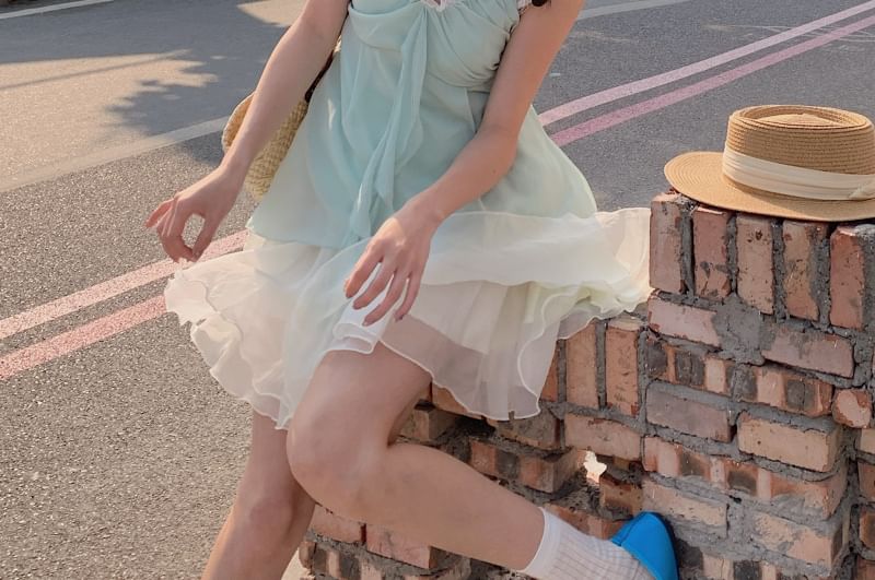 Flowy Camisole Top and Lettuce Hem Mini Skirt Set