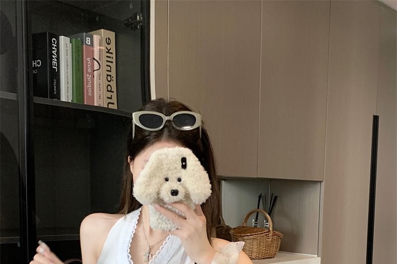 V-Neck Plain Lace Trim Button Slim Fit Tank Top