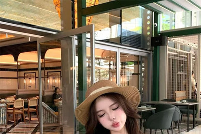 Short-Sleeve Scoop Neck Bow Slim Fit T-Shirt / Elastic Waist Floral Midi A-Line Skirt