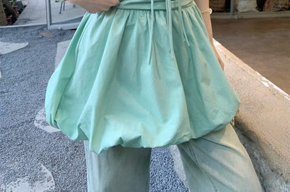 Halter V-Neck Plain Bow Bubble Hem Mini A-Line Skirt