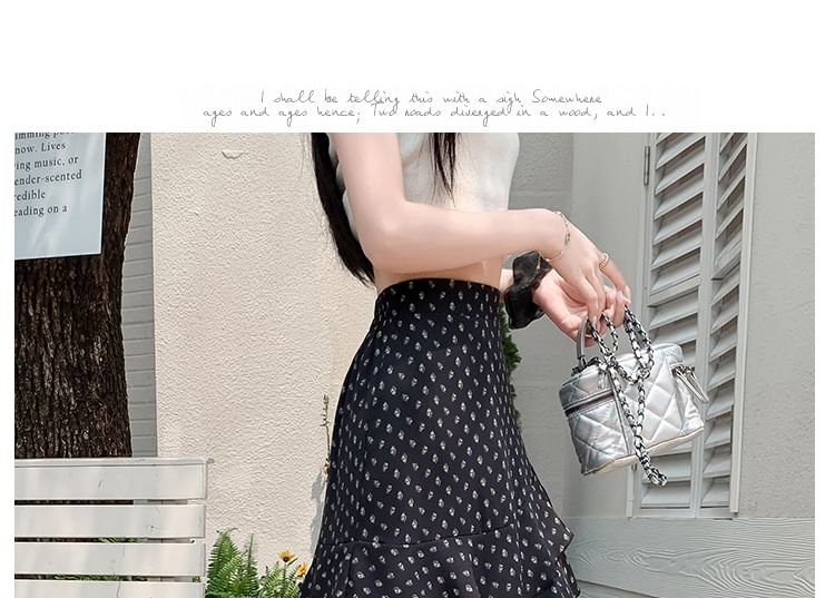 High Waist Floral Asymmetrical Tiered Midi A-Line Skirt