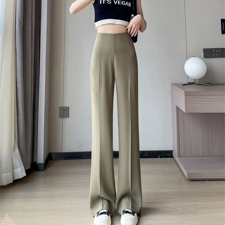 High Waist Plain Straight Leg Dress Pants (Various Designs)