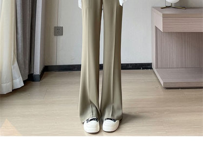 High Waist Plain Straight Leg Dress Pants (Various Designs)