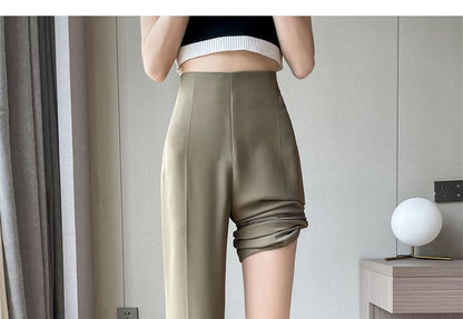 High Waist Plain Straight Leg Dress Pants (Various Designs)