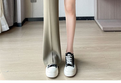 High Waist Plain Straight Leg Dress Pants (Various Designs)