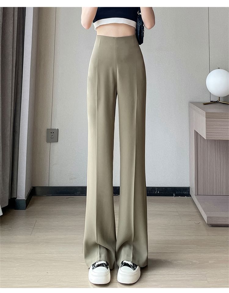 High Waist Plain Straight Leg Dress Pants (Various Designs)