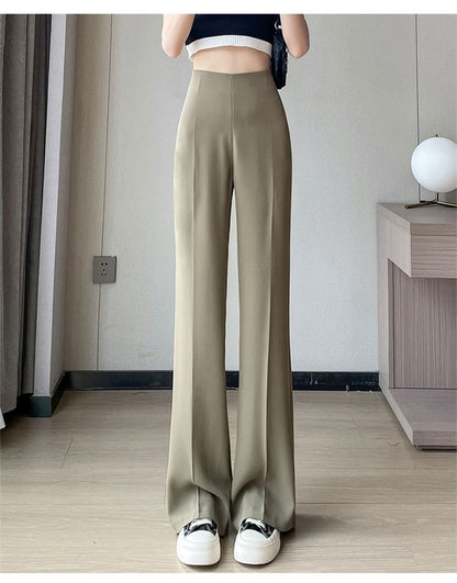 High Waist Plain Straight Leg Dress Pants (Various Designs)