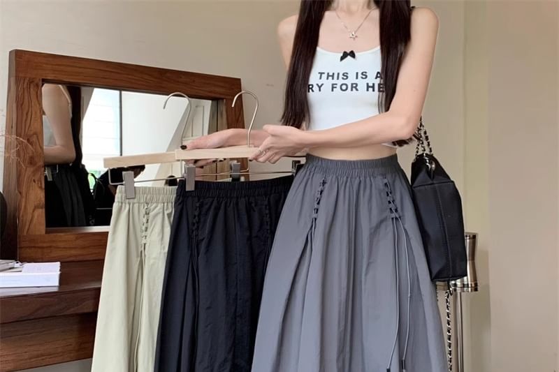 Drawstring Midi Skirt with Elastic Waist and Plain Design
